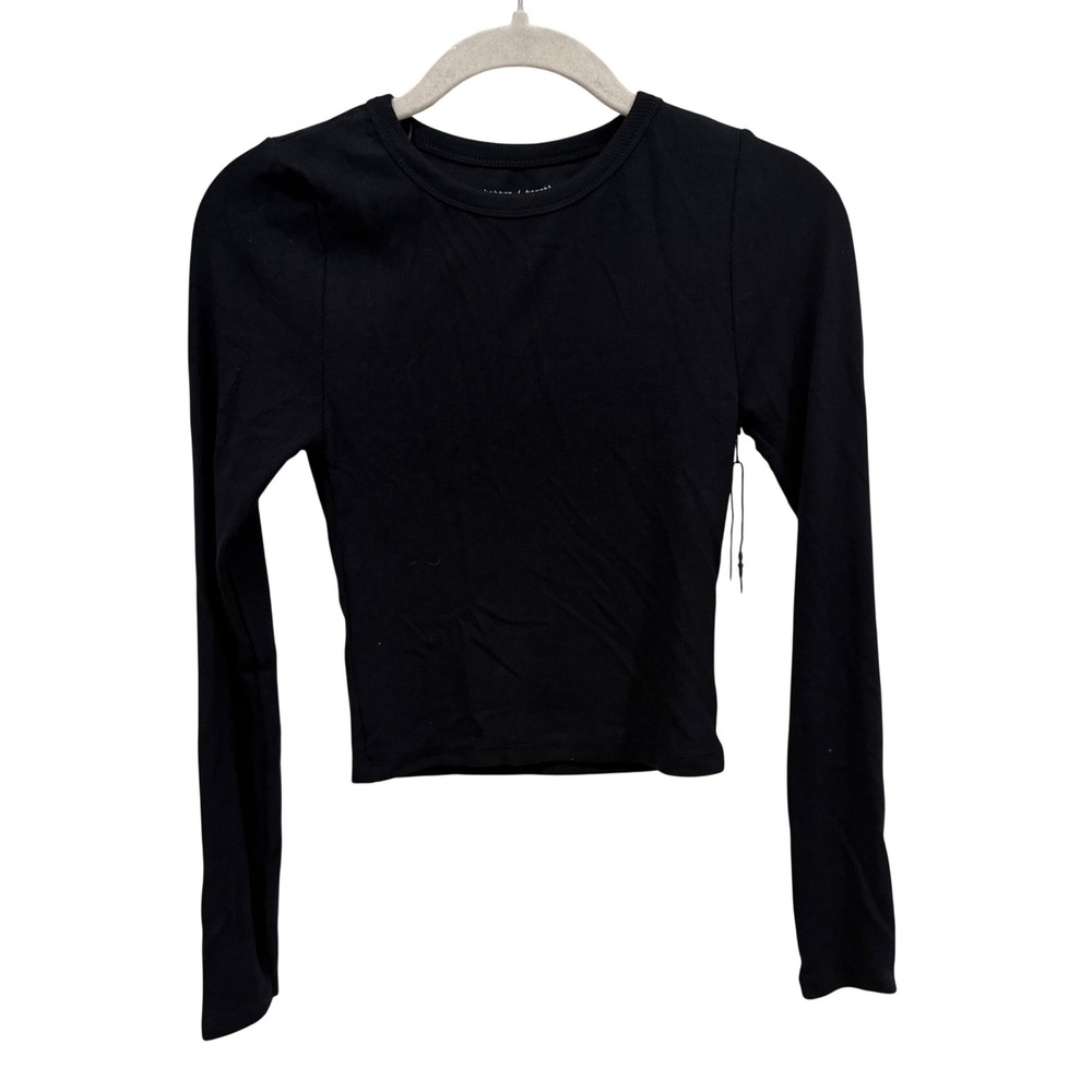 Better Together Black Ribbed Long Sleeve Crop Top Crew Neck Modal Blend XS NEW
